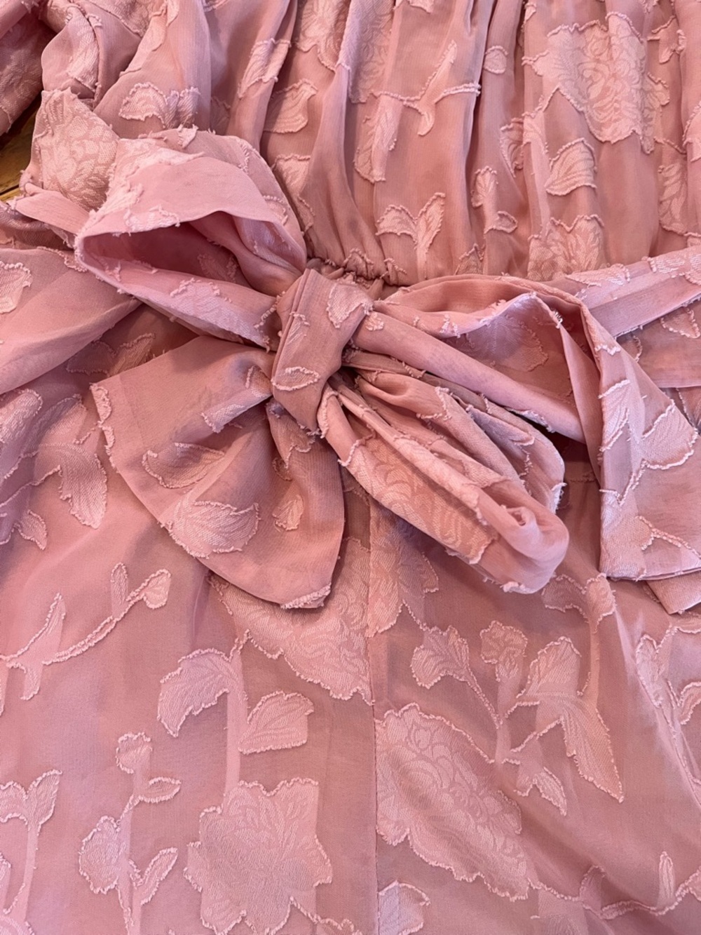 Thirty/Thirty Pink Flirty Textured Coquette Sweetheart Flowy Short Tie Bow Dress - Picture 10 of 10